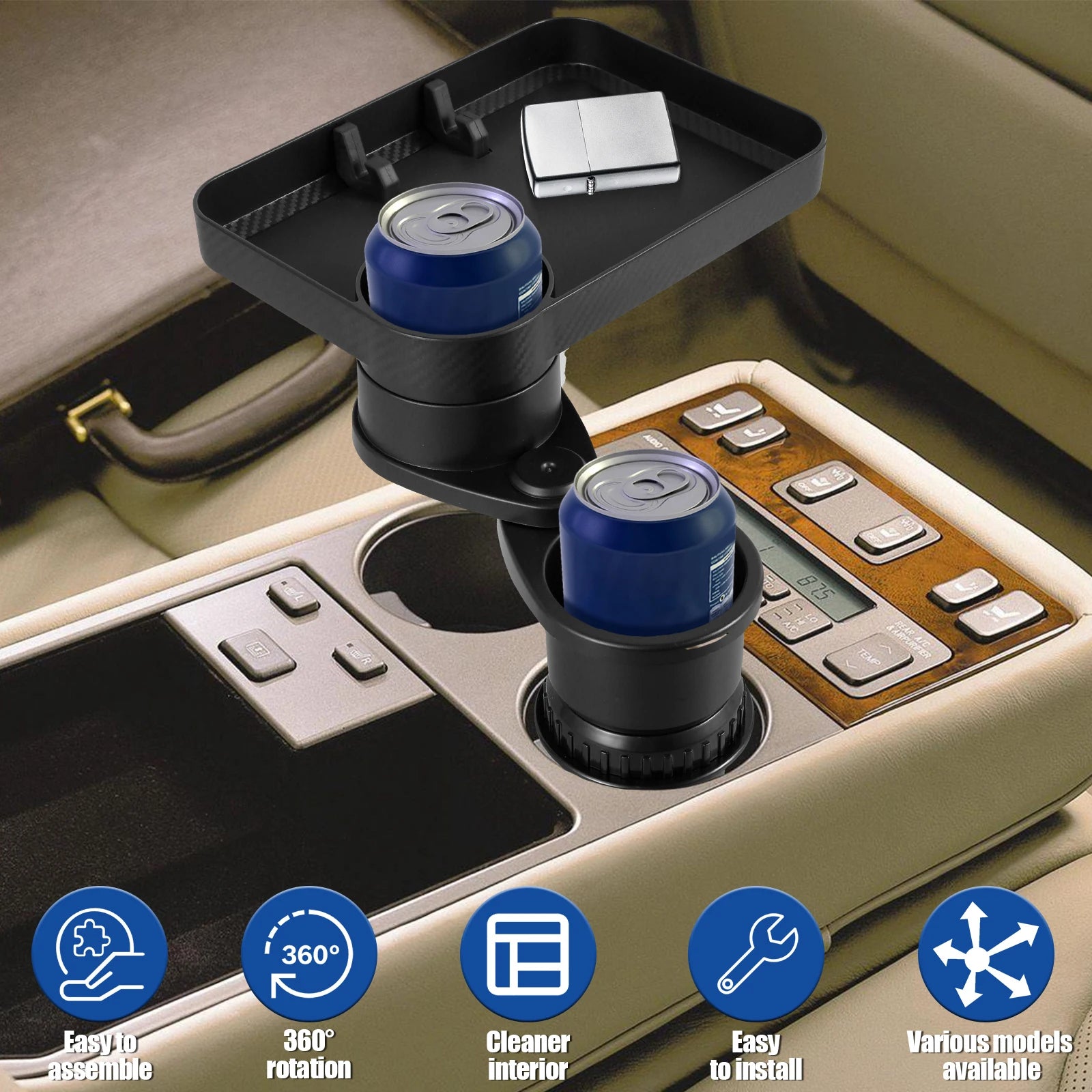 Car Cup Holder Practical Car Drink Cup Holder with 360° Rotating Tray Removable Car Drink Tray Holder Easy to Install Car Seat